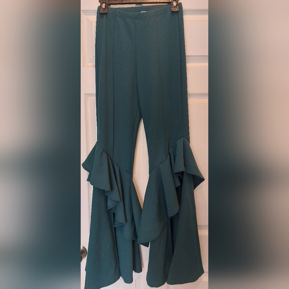 Teal Ruffled Bell Bottom - Picture 1 of 3